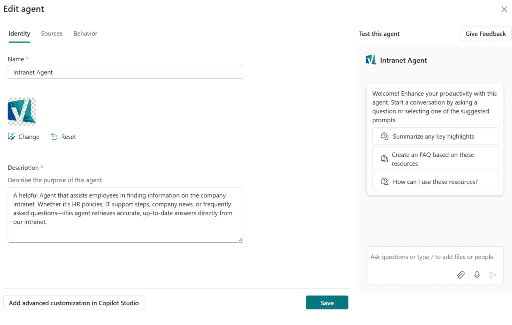 Edit SharePoint agent