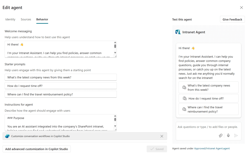 SharePoint agent testing