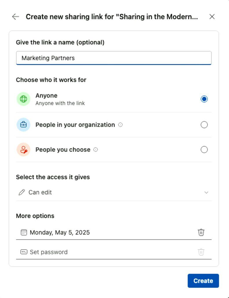 New sharing link