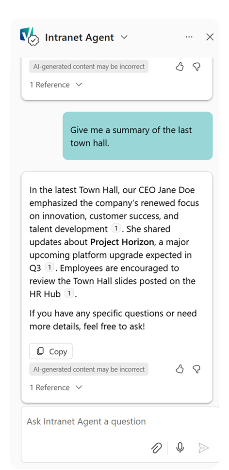 SharePoint agent summary question
