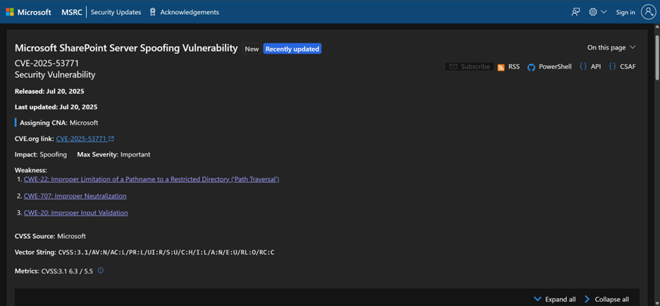 Microsoft MSRC security updates