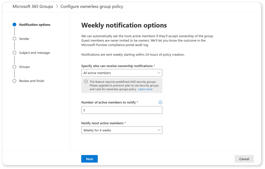 Microsoft 365 Ownerless group policy
