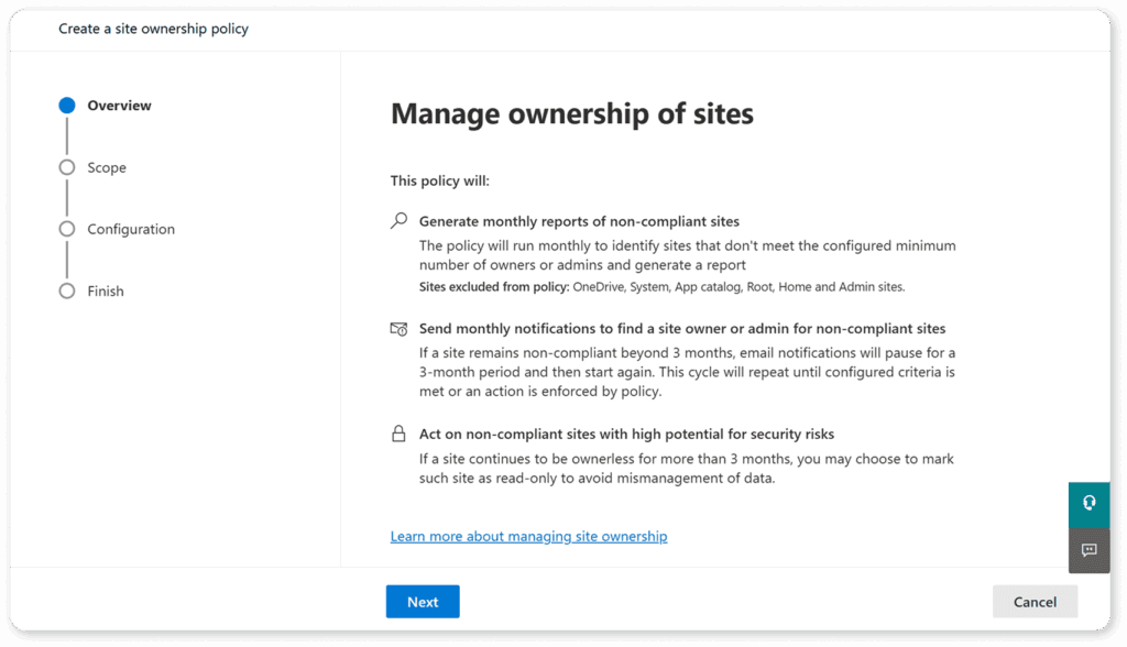 SharePoint Advanced Management site ownership policy