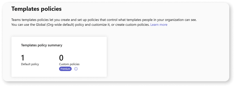 a screenshot showing how to hide templates for microsoft 365 provisioning qith teams premium