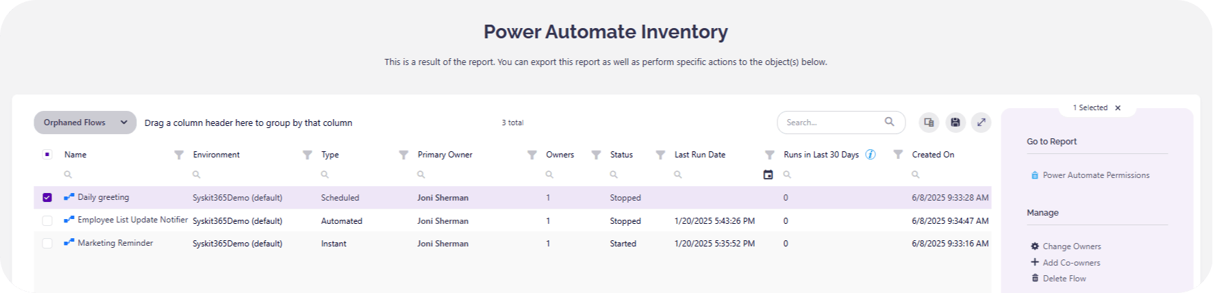 Syskit Point orphan flow management