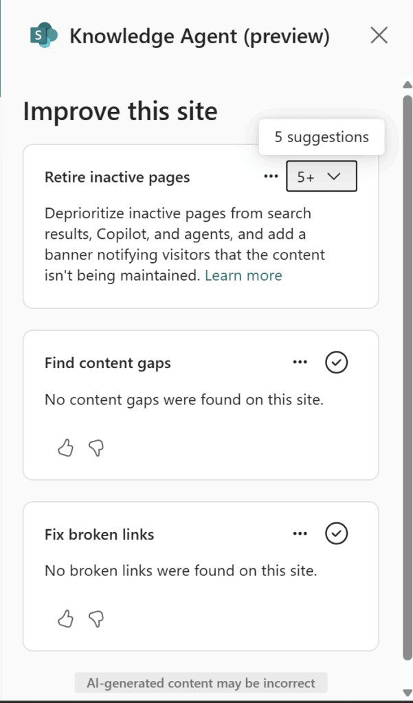 SharePoint Knowledge Agent improvements