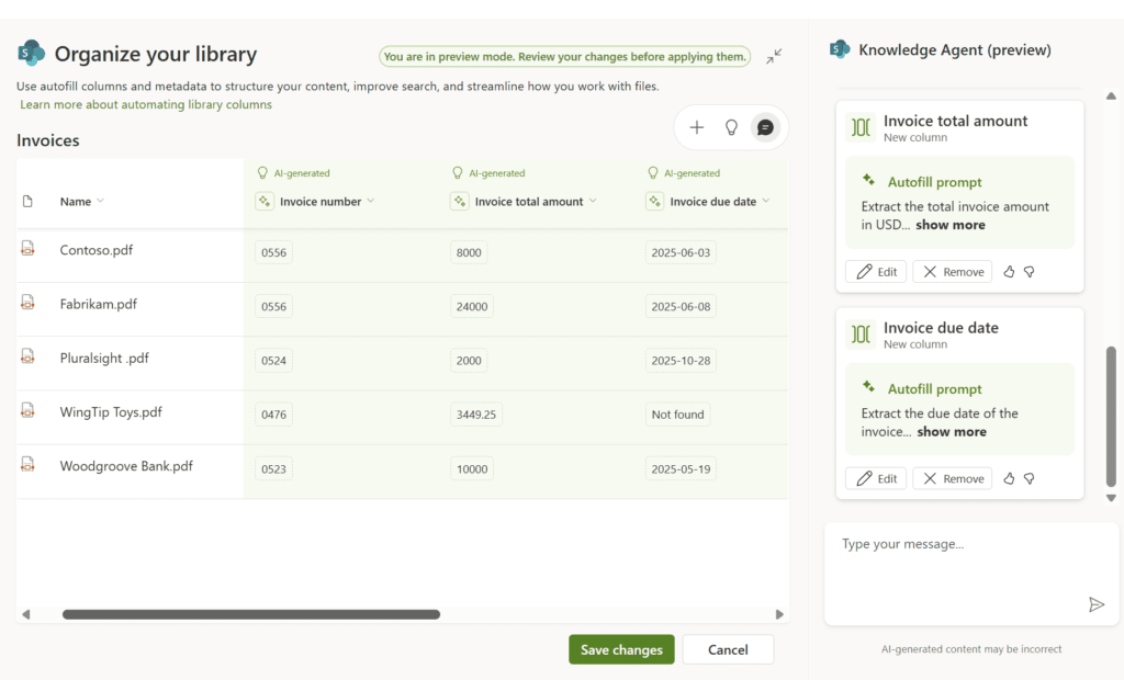 SharePoint knowledge agent library organization