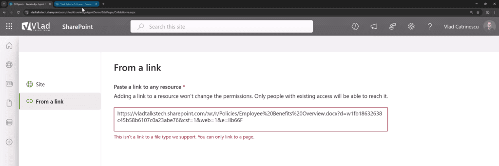 SharePoint unsupported link