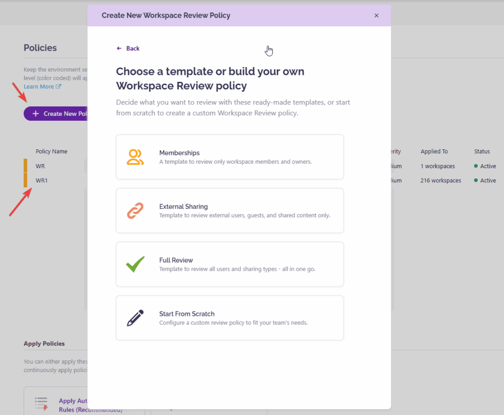 Create a Workspace Review policy in Syskit Point