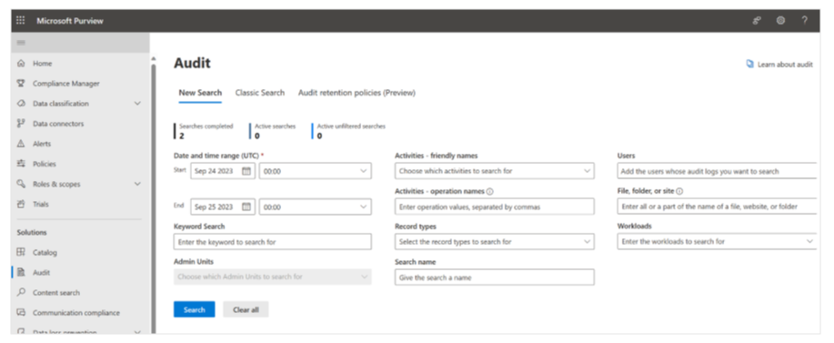 Audit logs found via Microsoft Purview compliance portal