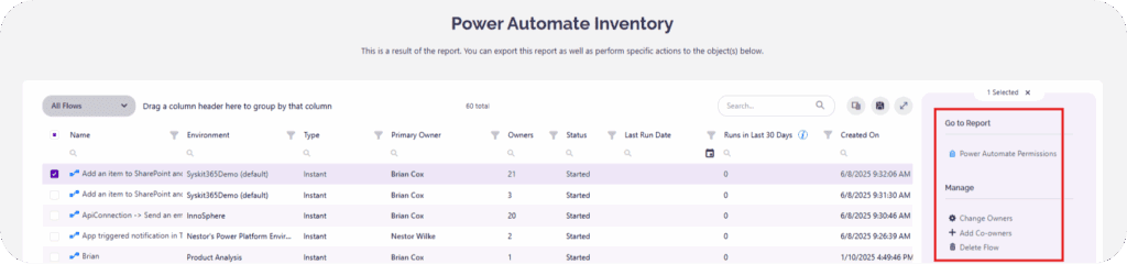 Managing Power Platform flow owners in Syskit Point