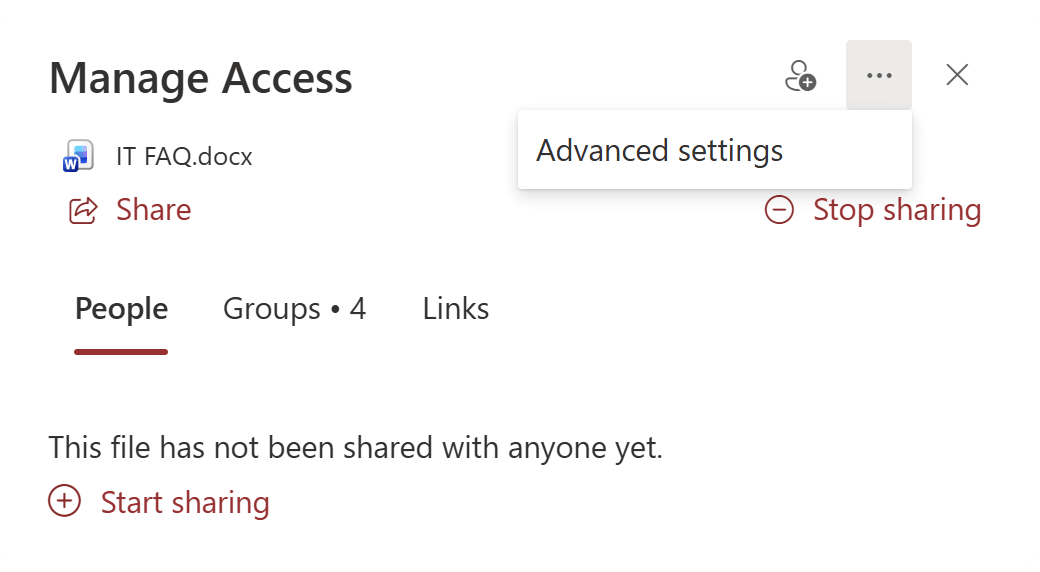 SharePoint Manage Access panel