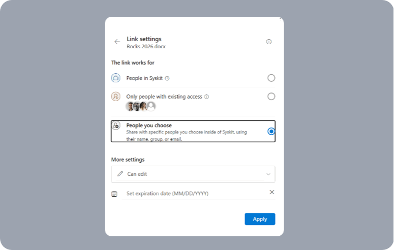 Microsoft sharing permissions screen
