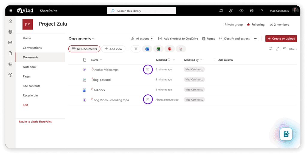 screenshot showing how the Microsoft 365 file-level archive looks like