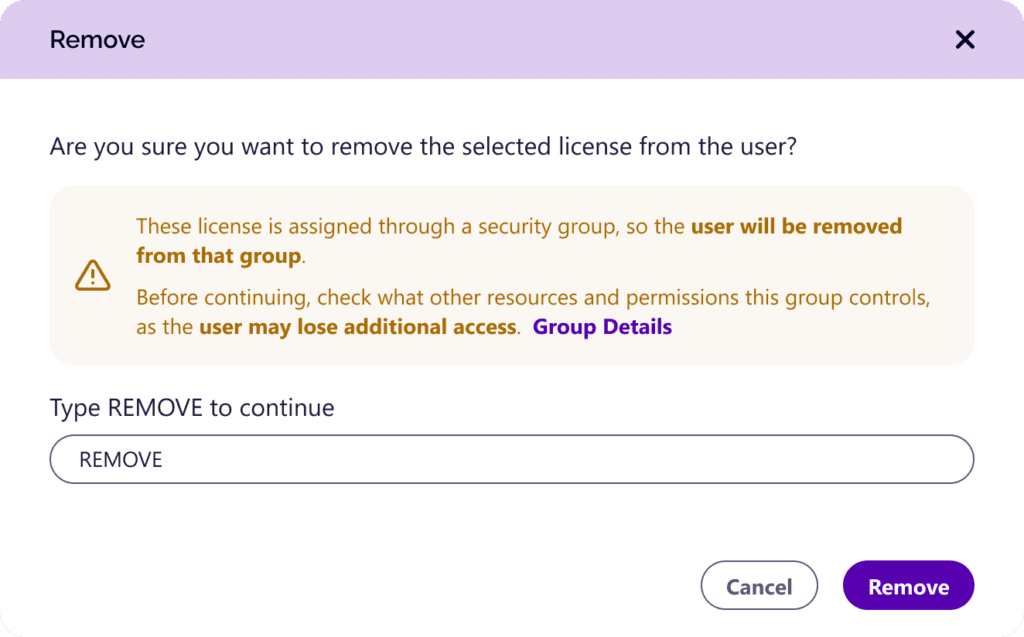 a screenshot showing how easy it is to remove M365 licenses from users in Syskit Point
